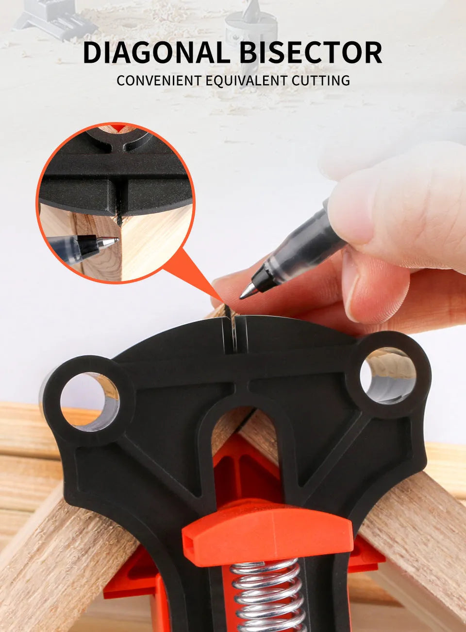 Set of plastic 90-degree right angle clips for picture frame assembly using woodworking clamps