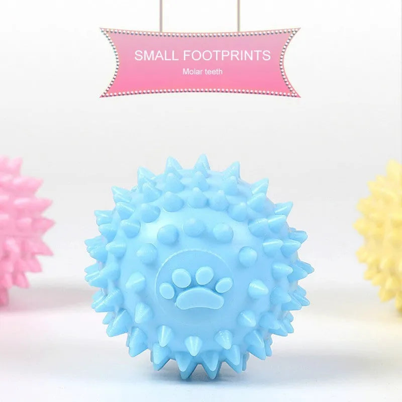 Blue TPR rubber dog chewing toy with textured surface for tooth cleaning, 6cm diameter