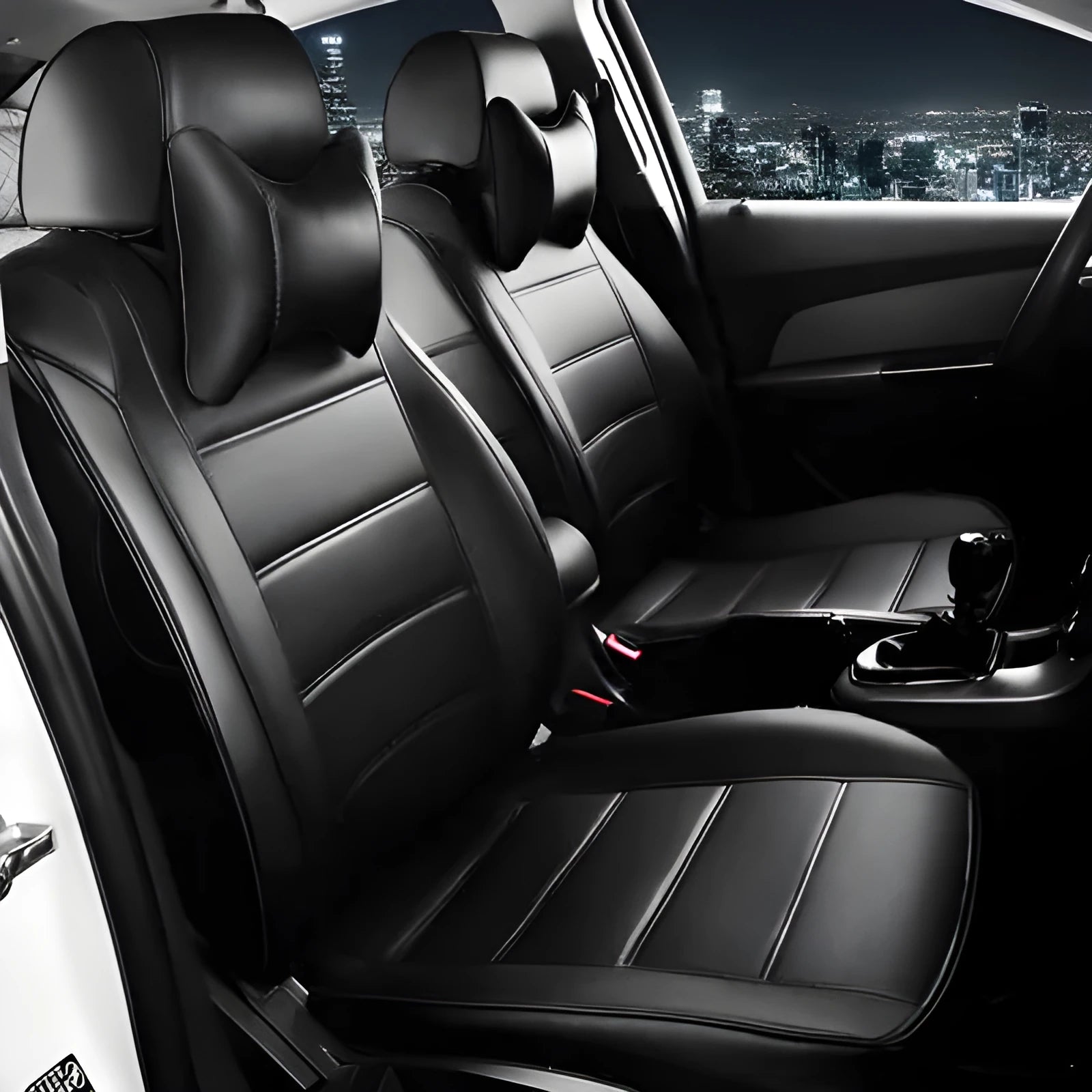 Cow leather car seat cover with binding style in beige and black with red colour options