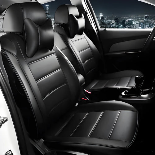 Cow leather car seat cover with binding style in beige and black with red colour options