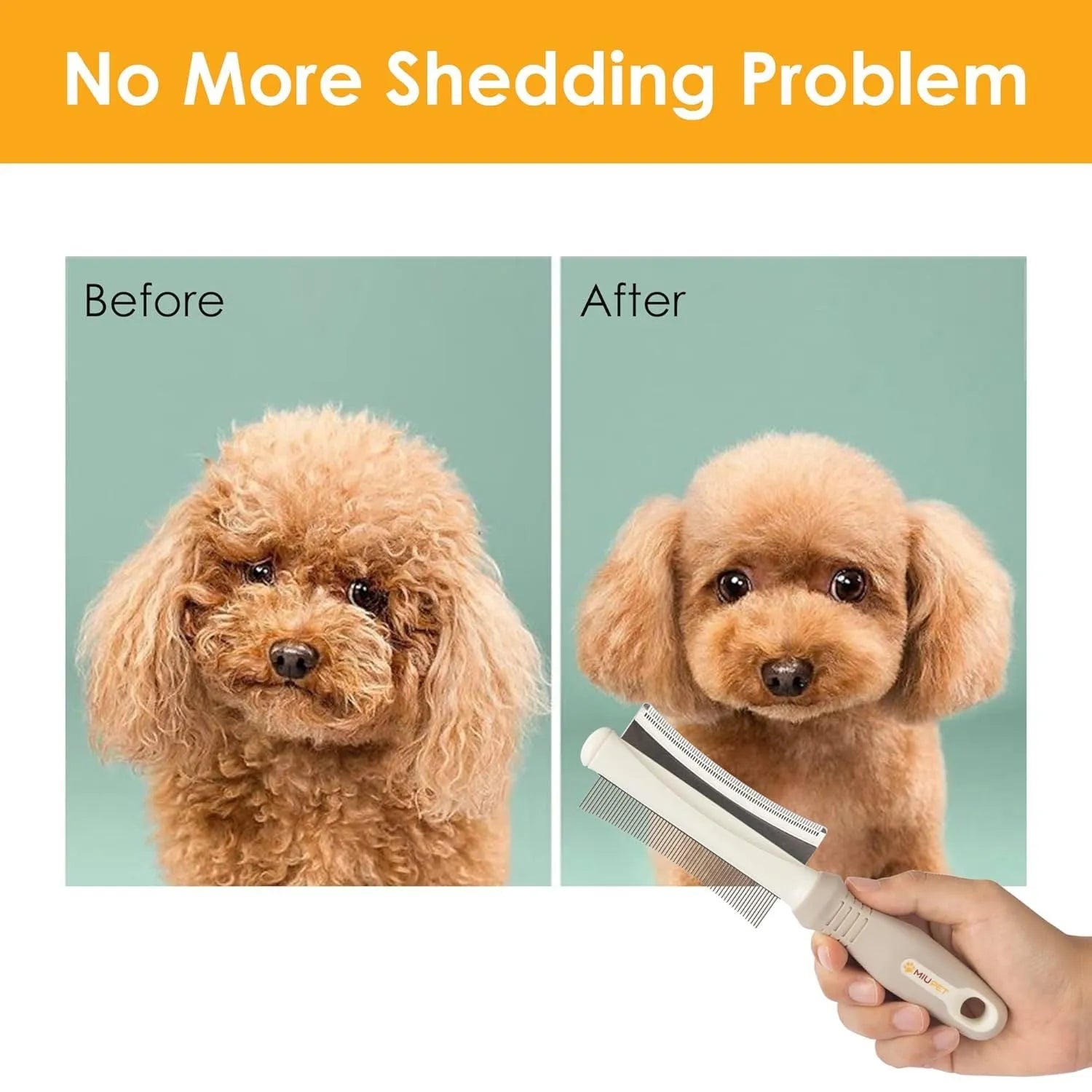 White 2-in-1 dog and cat grooming brush showing curved comb side and deshedding brush side