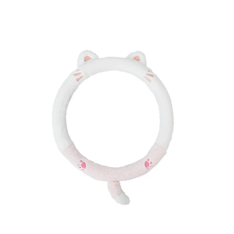 38cm plush thermal car steering wheel cover with embroidered cartoon animal designs
