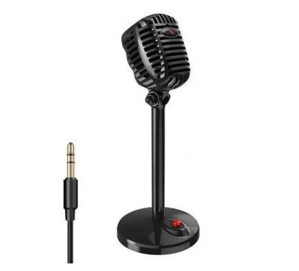 Black USB computer microphone on an adjustable stand with a foam windscreen.