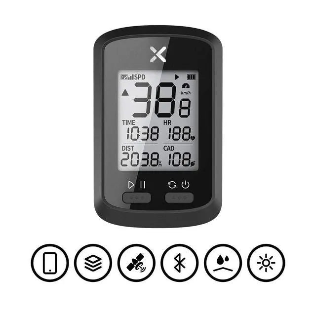 Black plastic bicycle stopwatch with waterproof casing for sports timing.