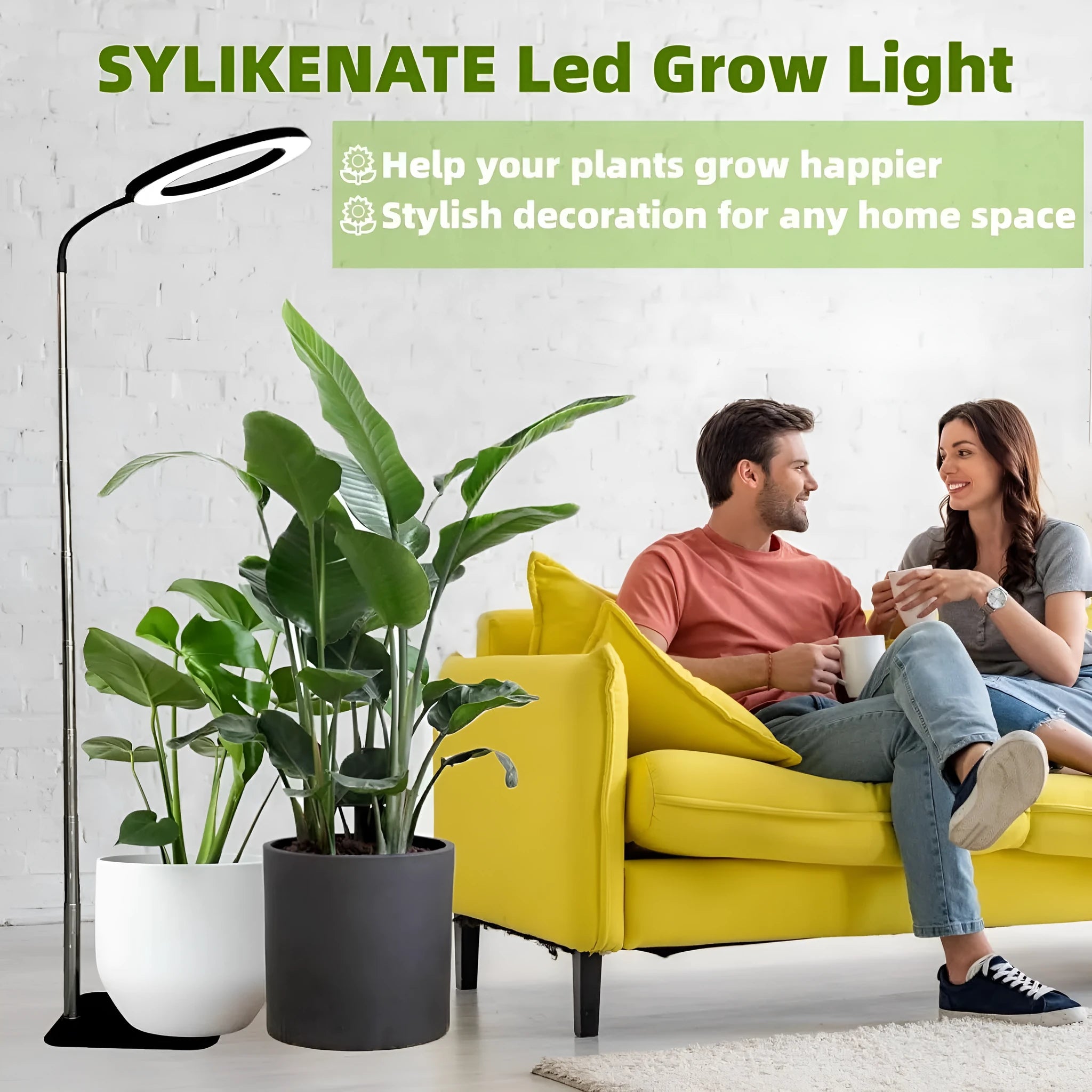 Base dual-purpose floor plant growth lamp with white aluminium housing, telescopic rod, and full spectrum LED beads for indoor plants