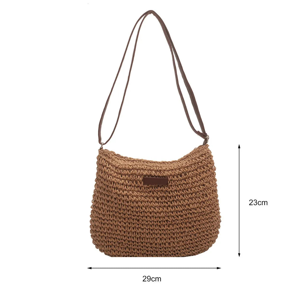 Niche design medium straw tote bag in beige with woven weave and zipper closure