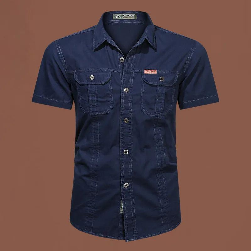 Men's cotton work shirt short sleeve loose fit cardigan style in multiple colours
