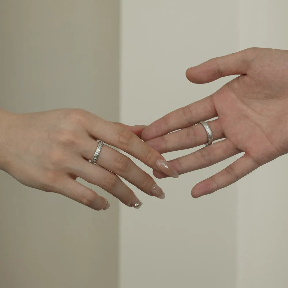 925 sterling silver couple ring set geometric electroplated platinum male and female sizes 5-12