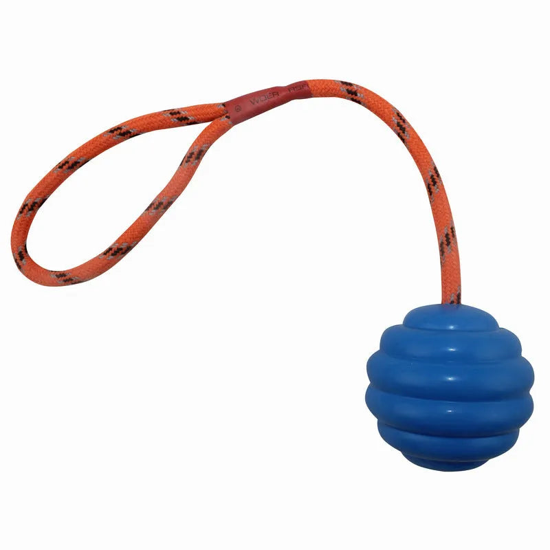 Rubber dog ball with rope knots, 6cm diameter chew toy in multiple colour options