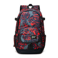 Blue and red large-capacity nylon backpack for school, travel, and outdoor activities.