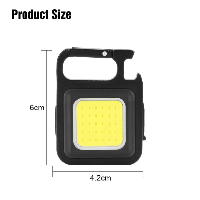Black aluminium alloy USB rechargeable keychain torch with magnetic base and foldable handle