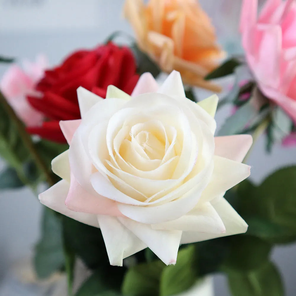 Silk touch rose artificial flower with 42cm stem and 8.5cm diameter flower head in various colours