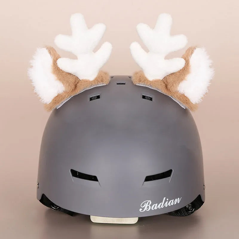 Plush fabric motorcycle helmet liner and cartoon-themed ear covers set in size M.