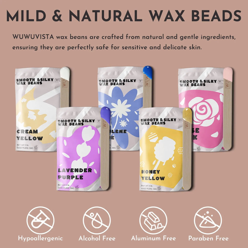 Professional 52-piece waxing kit with wax warmer, hard wax beans, application tools and post-treatment products