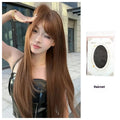 Long straight synthetic wig with bangs in warm tea chestnut brown colour