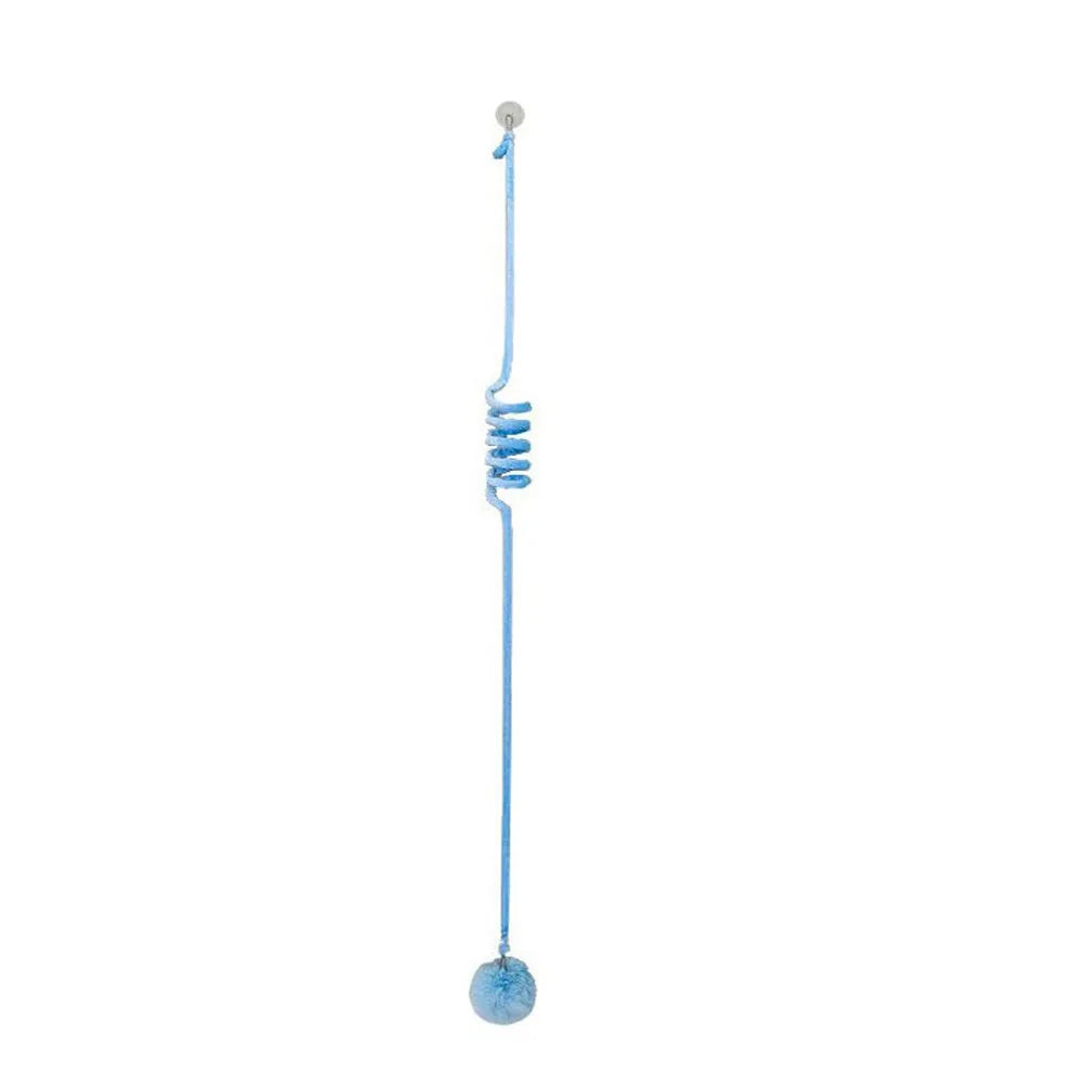 Hanging cat toy with long spring, inflatable ball, bell, and suction cup in various colours