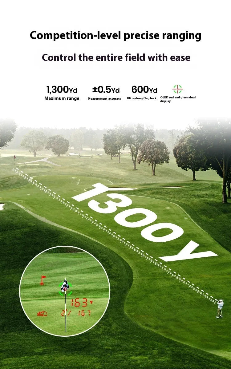 Black GenePro G1 GPS golf rangefinder showing AMOLED display and objective lens