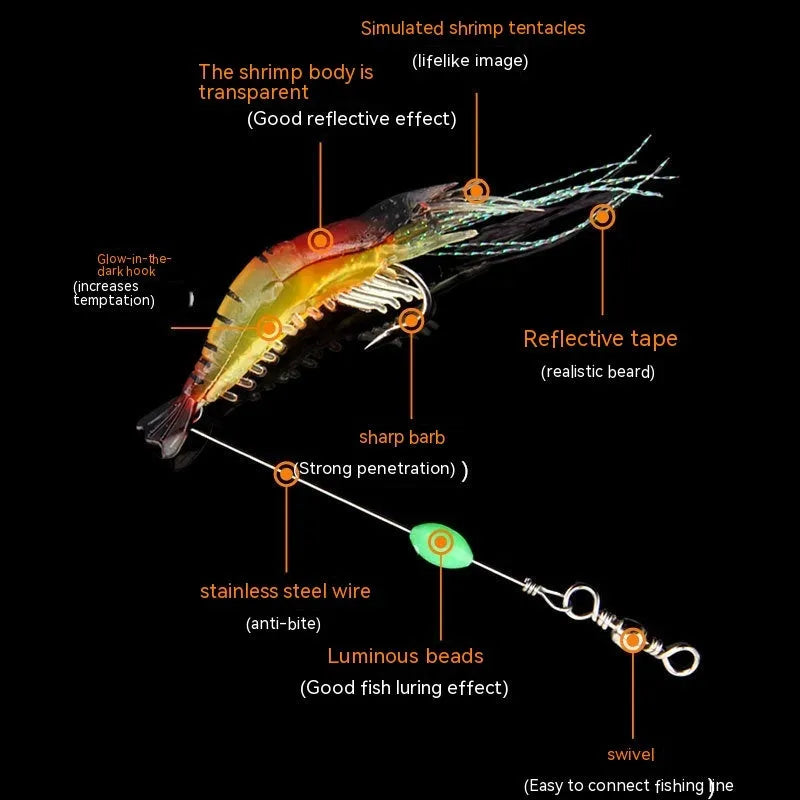 Luer soft fishing lures in six colours including luminous options with 4 cm hooks