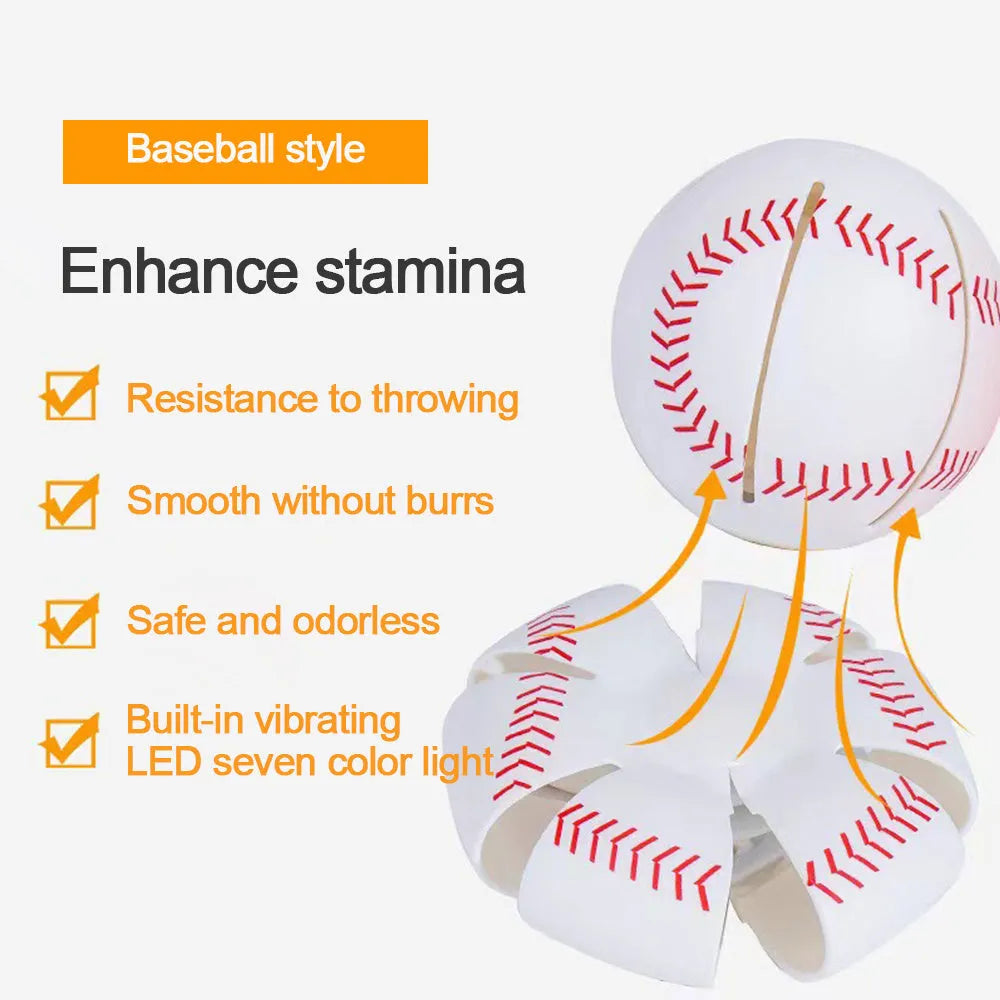 Glowing transformable dog ball toy showing ball and flying disc modes