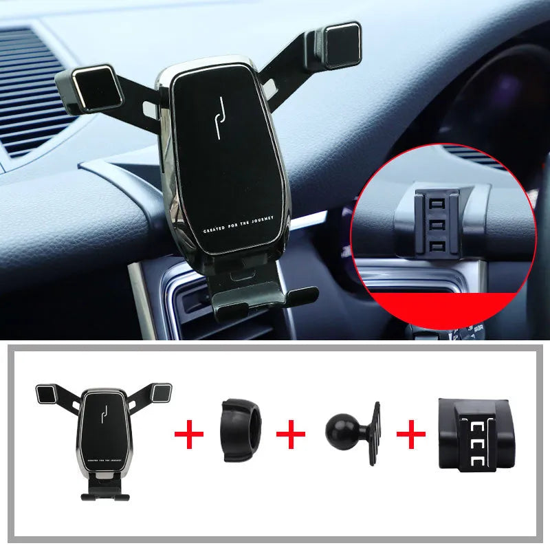 Gravity linkage car phone holder for Porsche in black alloy and carbon fibre