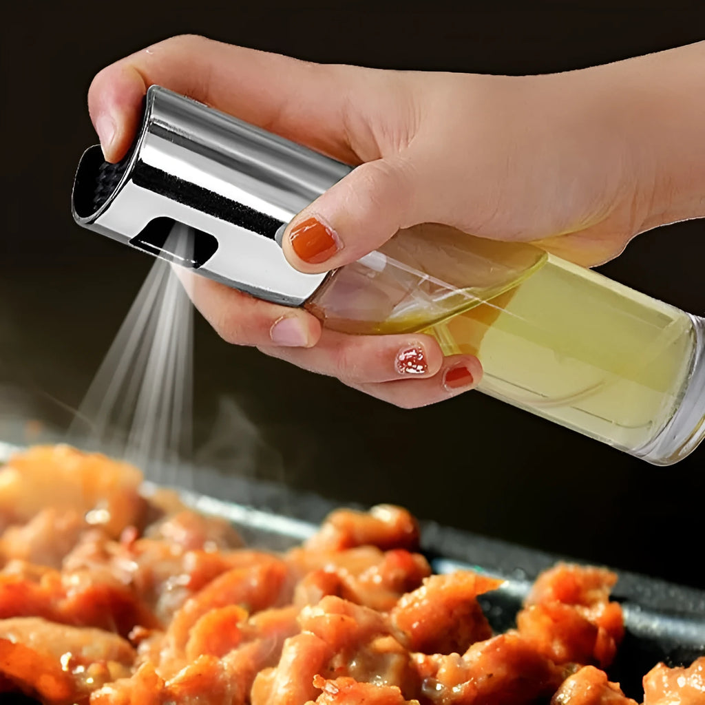 ABS glass oil spray bottle 100ml push pump kitchen sprayer in gold, rose gold and silver