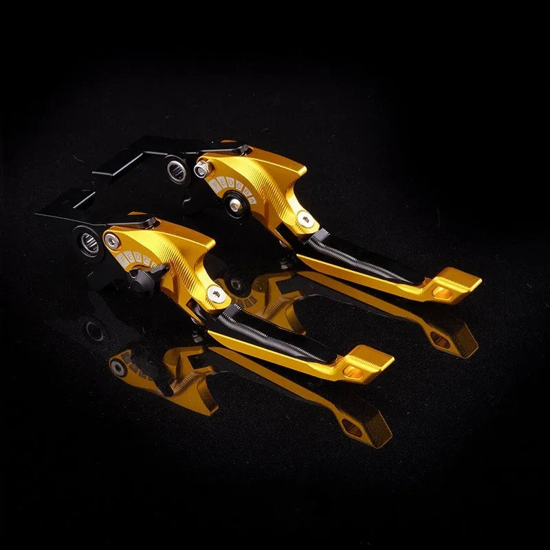 Motorcycle horn handle brake lever retrofitting kit showing adjustable mechanism and colour options