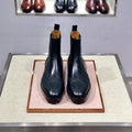 Men's high top leather business casual shoes in black with cowhide upper and leather sole