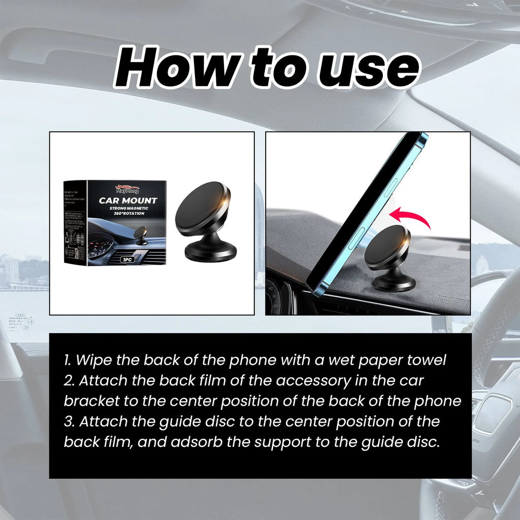 Black magnetic car foldable phone holder with compact 3.2x3.5 cm size, ABS material, for dashboard windscreen desk use