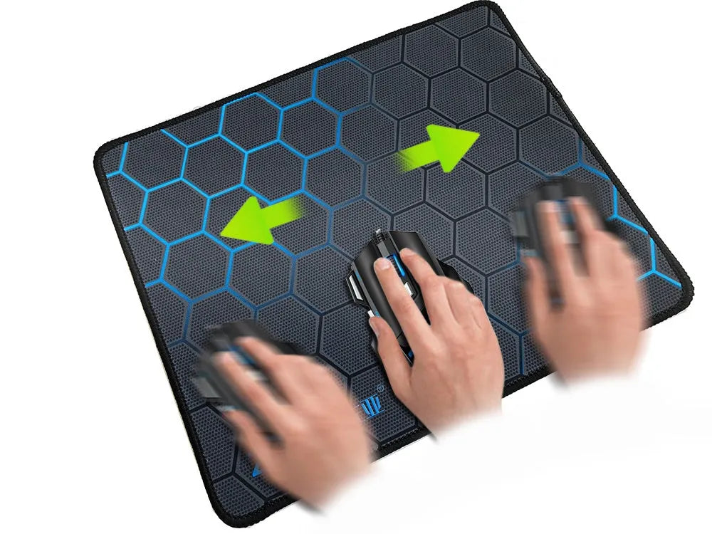 Custom cartoon design extended desk mouse mat with keyboard and mouse on non-slip rubber base.