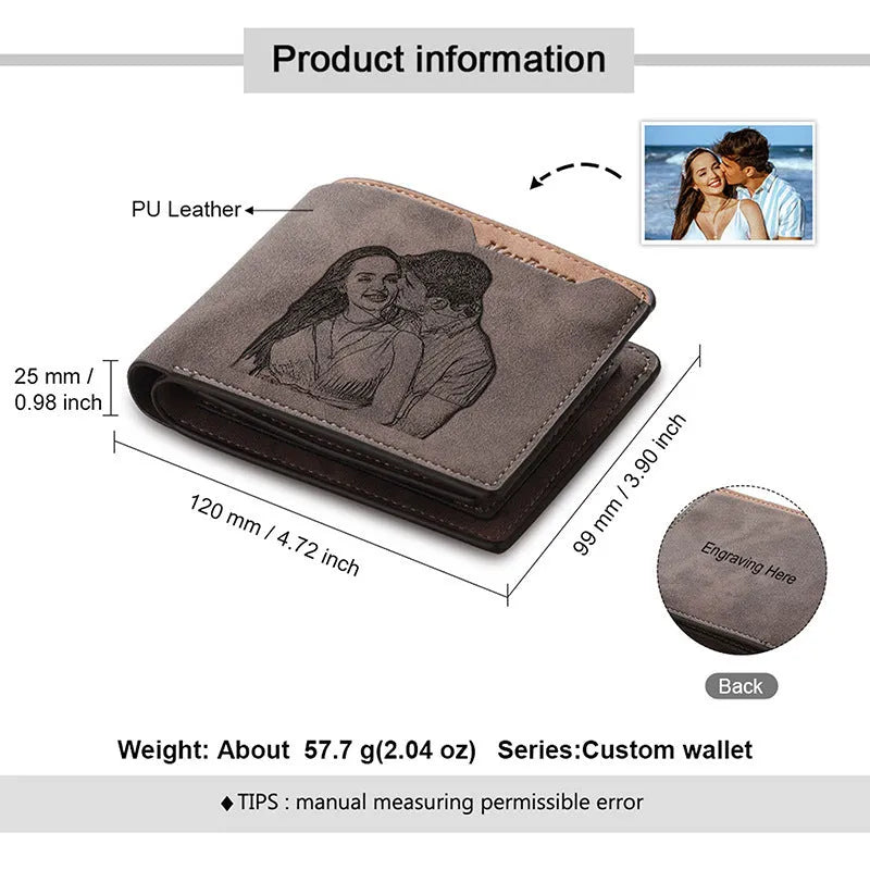 Coffee brown engraved horizontal short wallet for men made from PU leather.