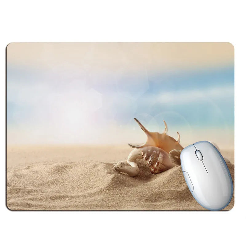 Rubber mouse pad with Wishing Bottle Summer Beach Holiday Wind design, available in 30x25cm size with non-slip base