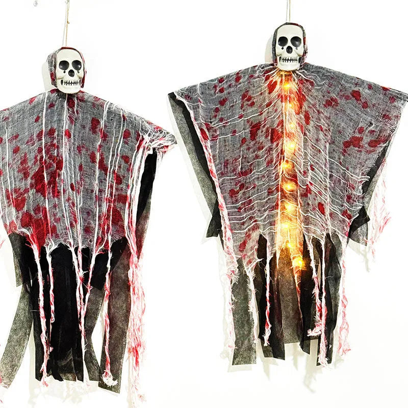 Blood-dyed luminous skull hanging ghost Halloween decoration for outdoor display