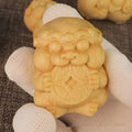 Solid bamboo carving ornament with Chinese coin design measuring 4.5cm height