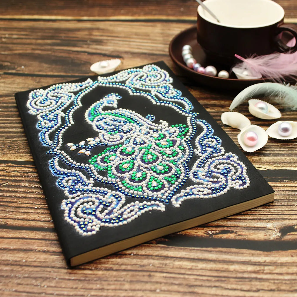 Black A5 diamond painting notebook with shaped and bright drills for craft projects