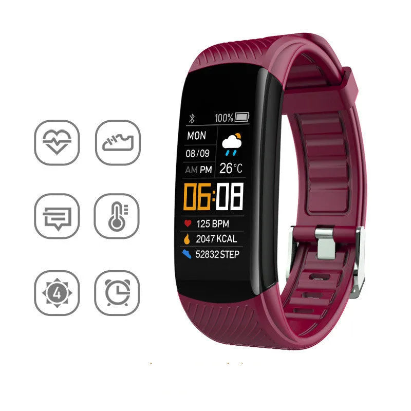 Adult silicone pedometer bracelet with 0.96-inch touchscreen display in multiple colour options