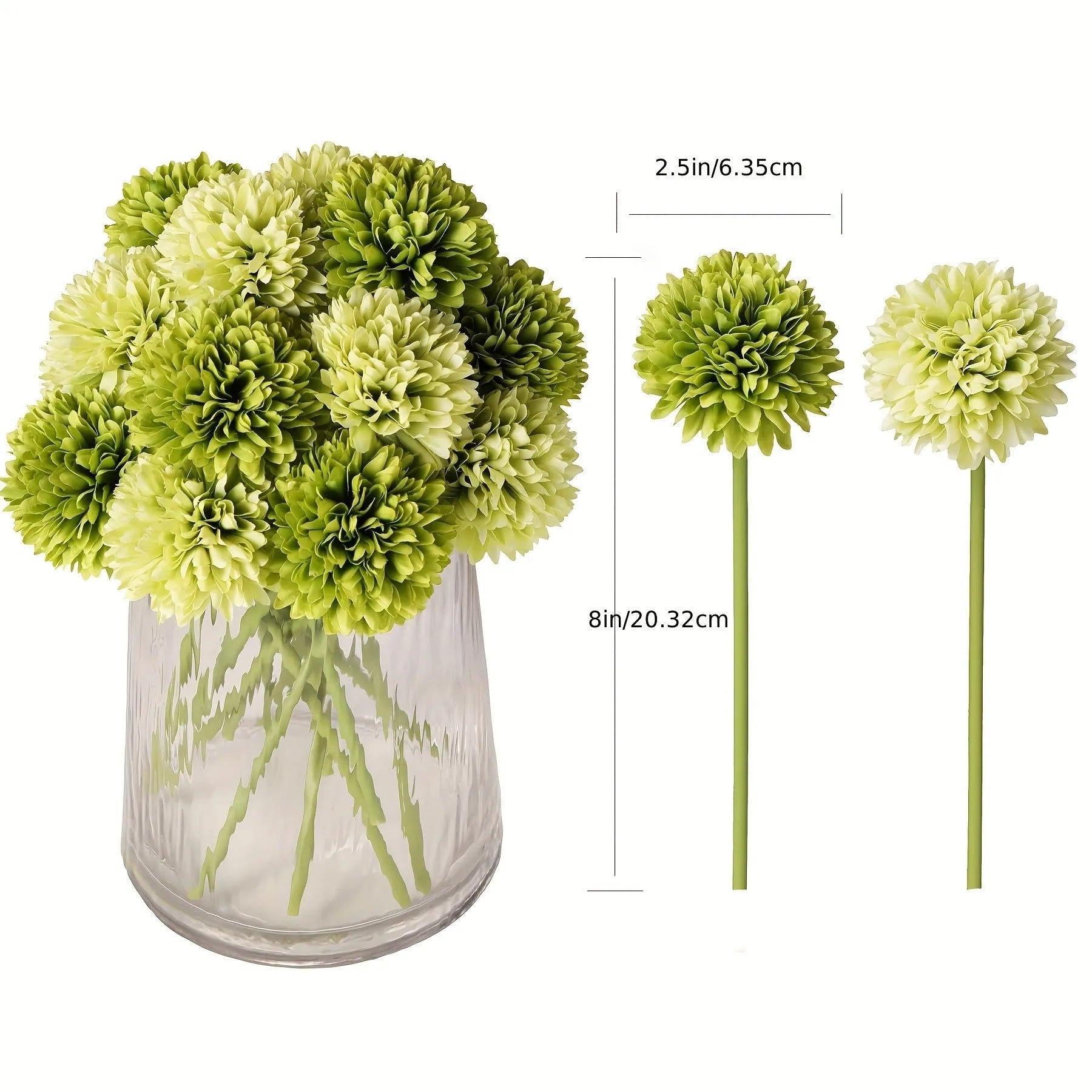 Green silk artificial flower single stem for desktop decoration, 20cm tall, dark green option