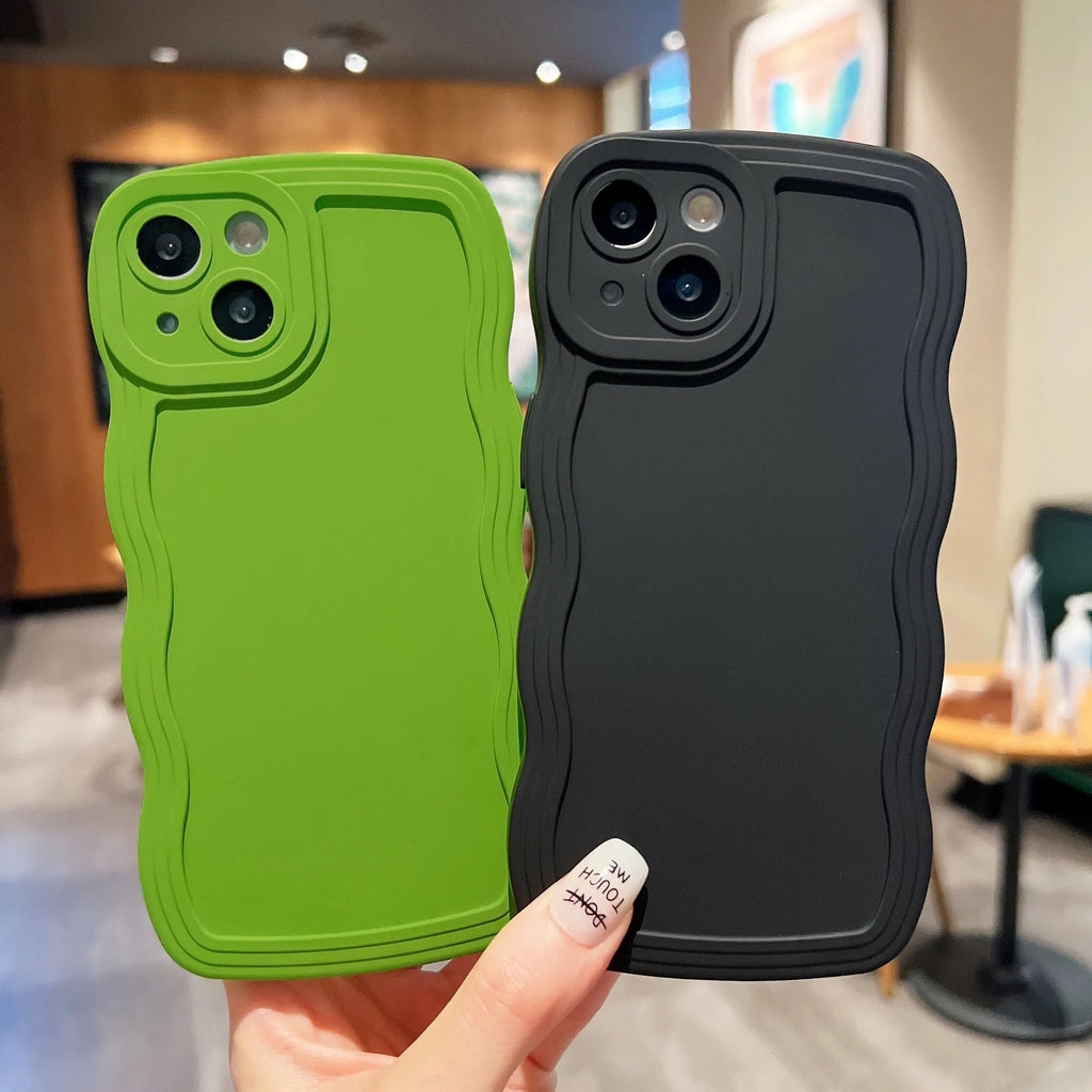 Big Wave Simple Anti-fall silicone phone case in solid colour for Apple iPhone, rear view showing camera cutout