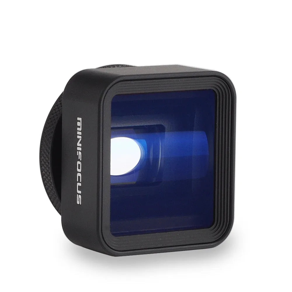 Black 1.33X anamorphic lens on aluminium clip for smartphone filmmaking with 2.4:1 widescreen ratio