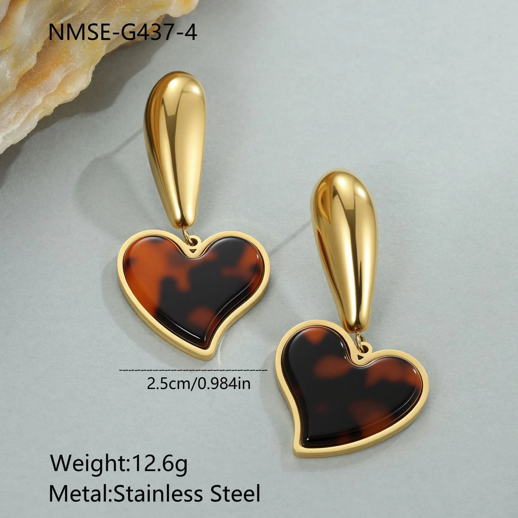 Tortoiseshell resin hawksbill colour earrings with 18K gold electroplating on stainless steel