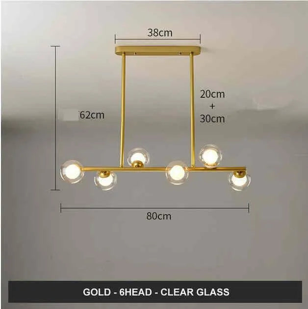 Modern minimalist glass bubble ball chandelier with black iron body and clear glass shades in a Nordic style