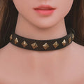 Bronze cowhide leather collar with rivets for punk retro style