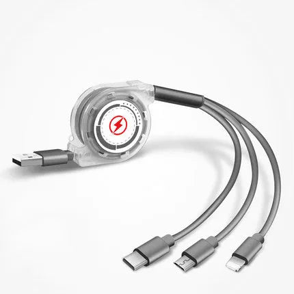 3-in-1 telescopic charging cable extended to 120 cm length with titanium alloy connectors