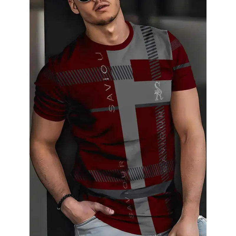 Men's loose fit short sleeve T-shirt with digital 3D printing stripes pattern in various colour styles