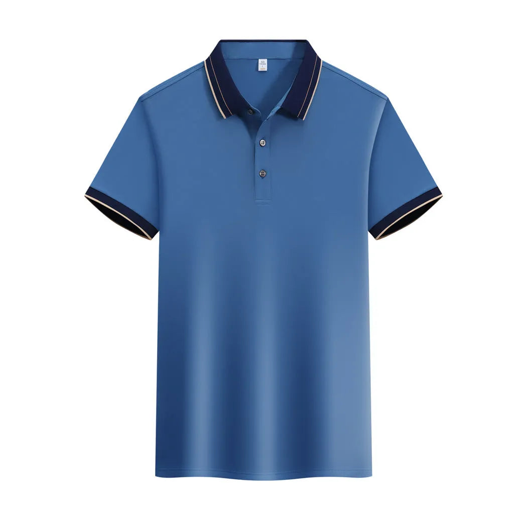 Ice Ion mercerized pearl cotton colour matching collar polo shirt in white, front view, short sleeves, regular fit
