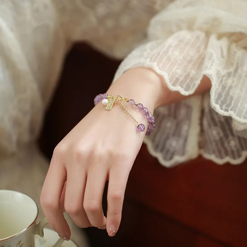 Women's natural amethyst crystal bracelet with zodiac animal design in lavender colour options