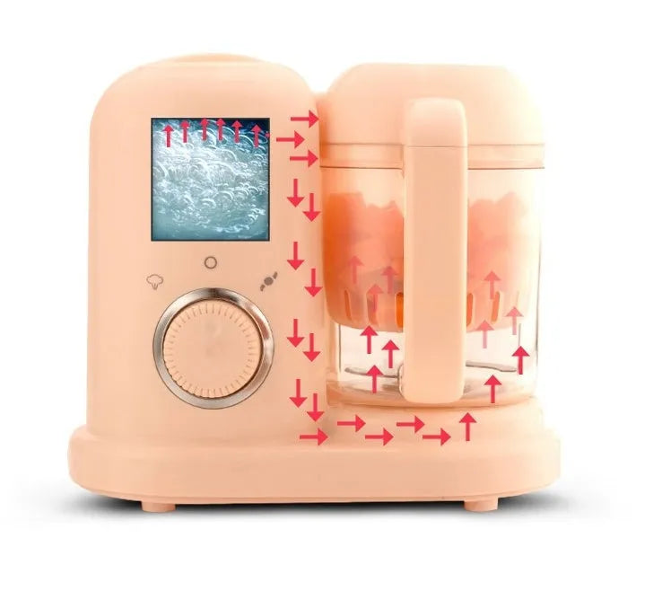 Baby food steamer and blender processor with double mixing blades in green colour