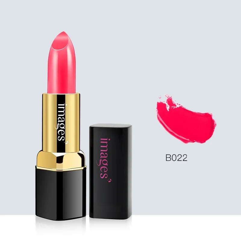 Moisturising lipstick lip gloss stick in 3.8g size, shown in a range of ten colours