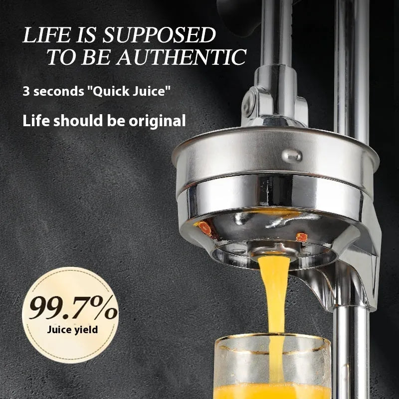 Vertical stainless steel manual juicer with zinc alloy frame in multiple colour options