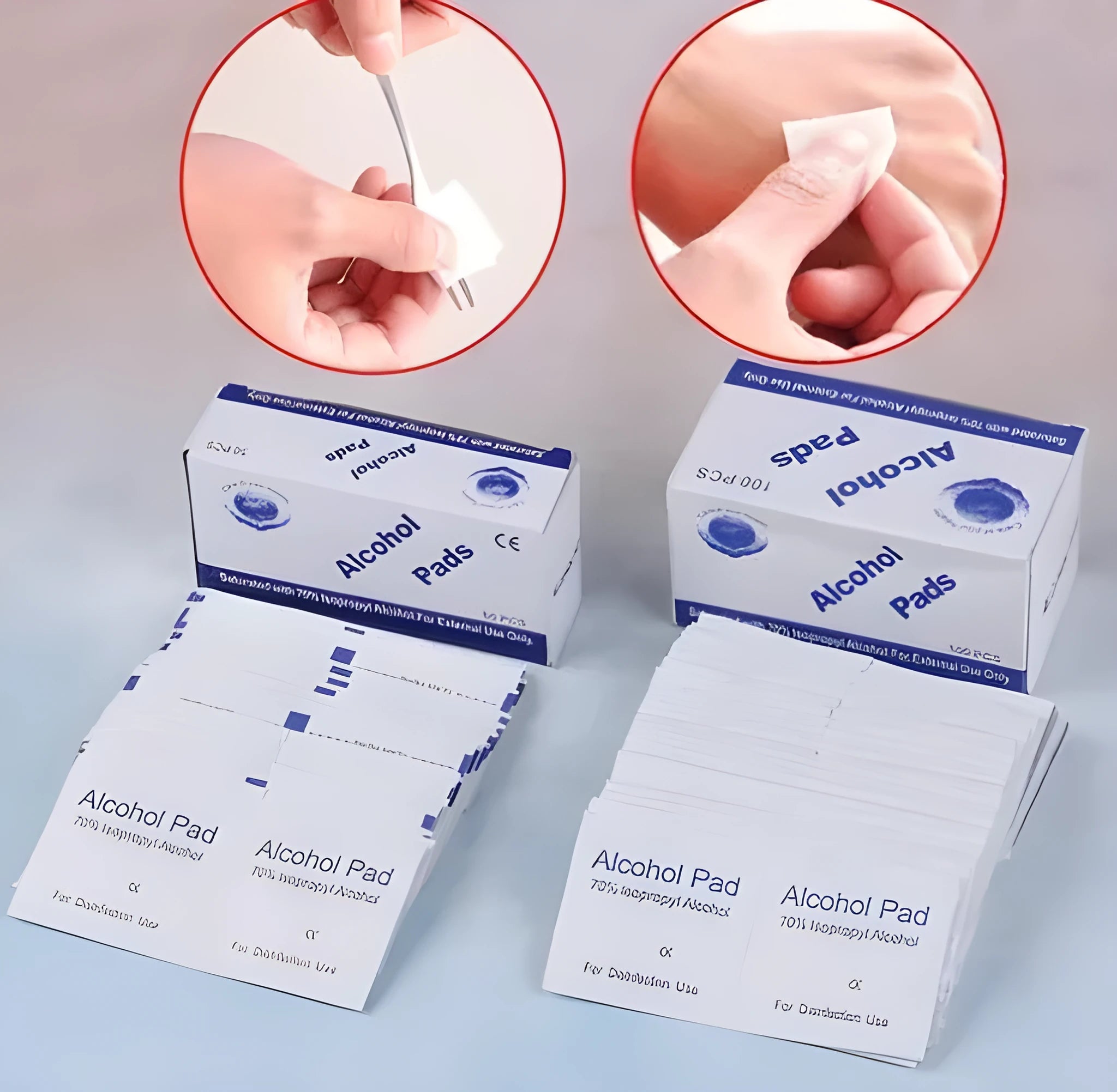 Pack of 100 individually wrapped alcohol sanitiser wipes with 70% isopropyl alcohol