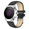 Women's multi-function smartwatch with heart rate monitor on wrist in black, rose gold, silver, or white.